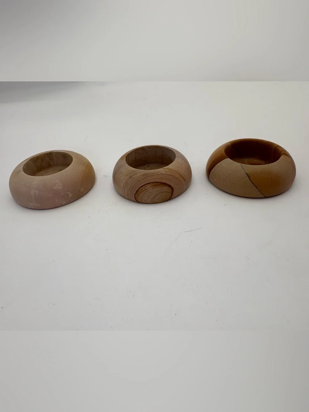 Gorgeous Stone Candle Or Paperweight Holders - Set of 3 - Natural Light Brown
